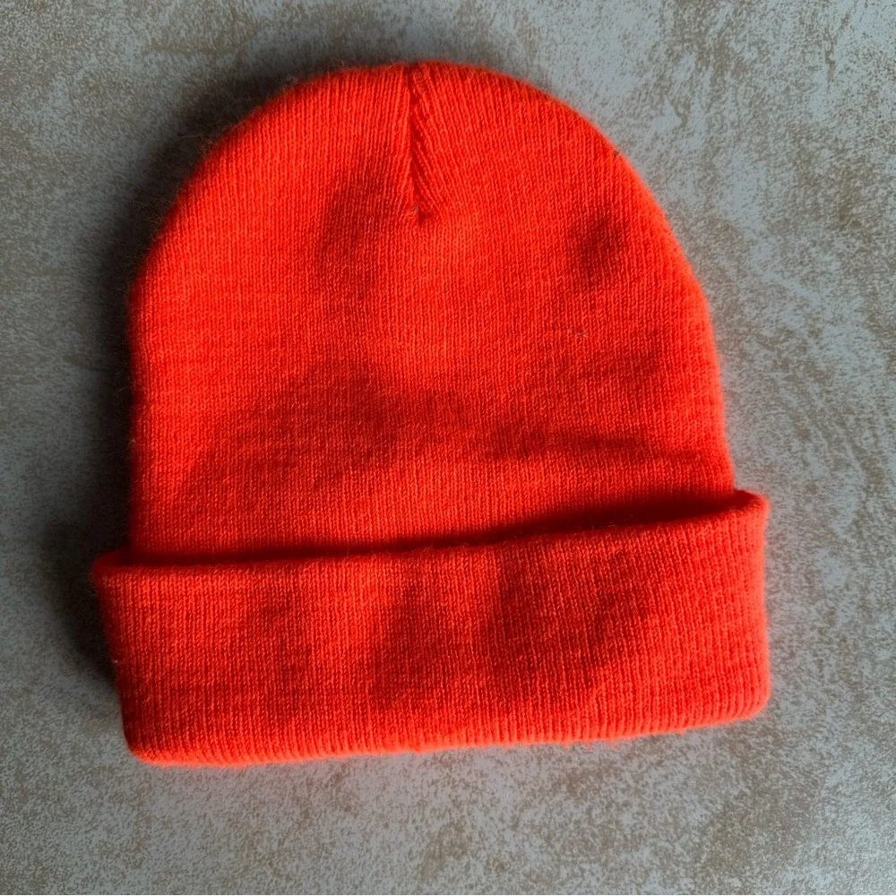 Orange Kids Beanie with frenchie driving Car